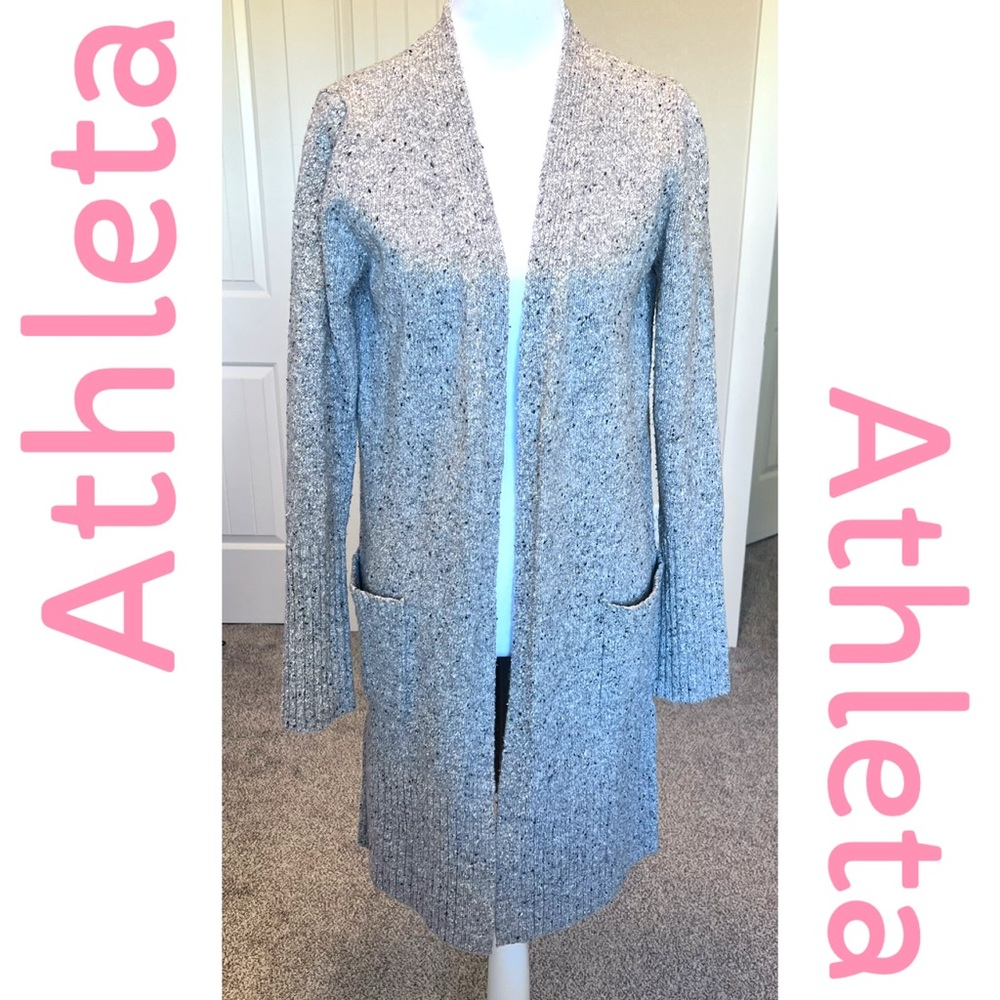 Athleta Gray Wool/Cotton Blend
Ribbed Knit Open Long Cardigan Sz Small